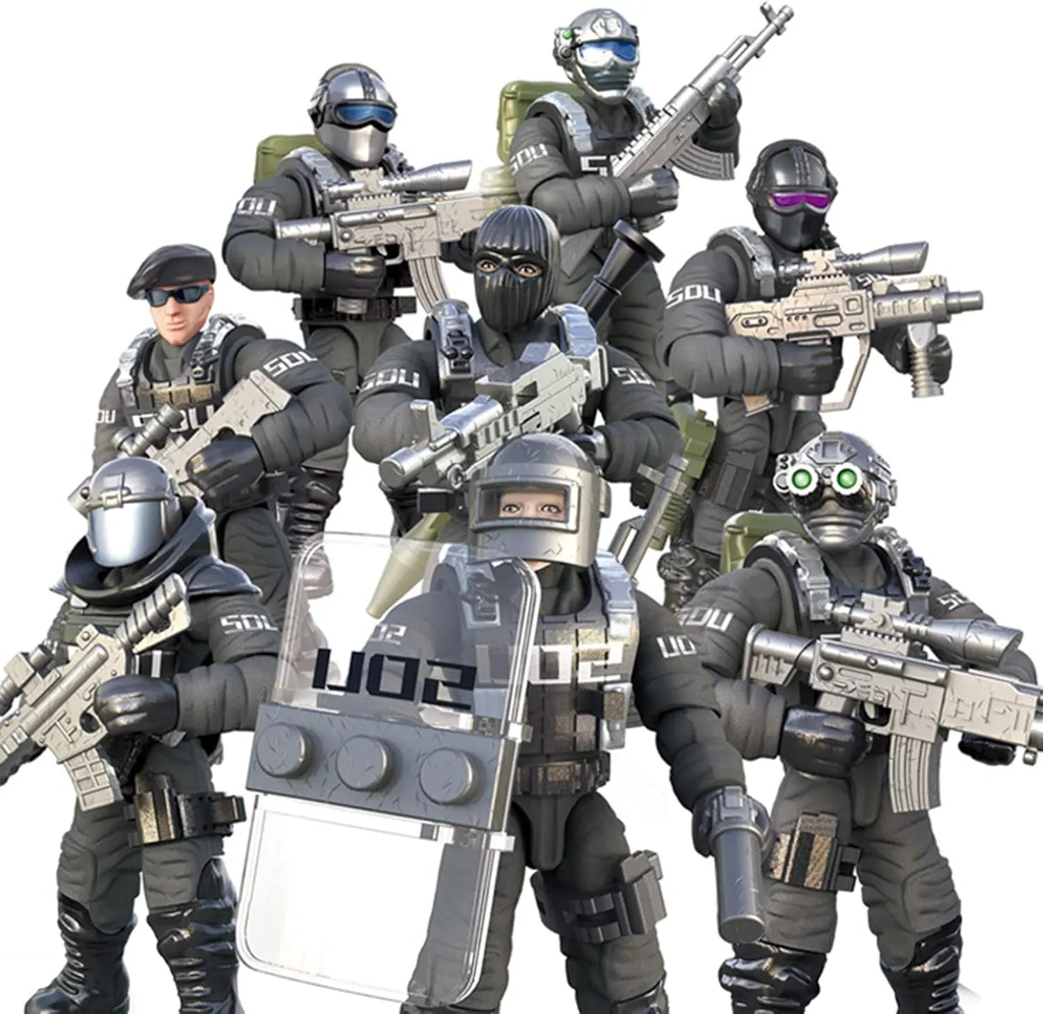 SWAT Model Equipment Assembly Building Block Toys,8 PCS City Police Action Mini-Figures with Multiple Military Weapons Accessories,Party Favors Set