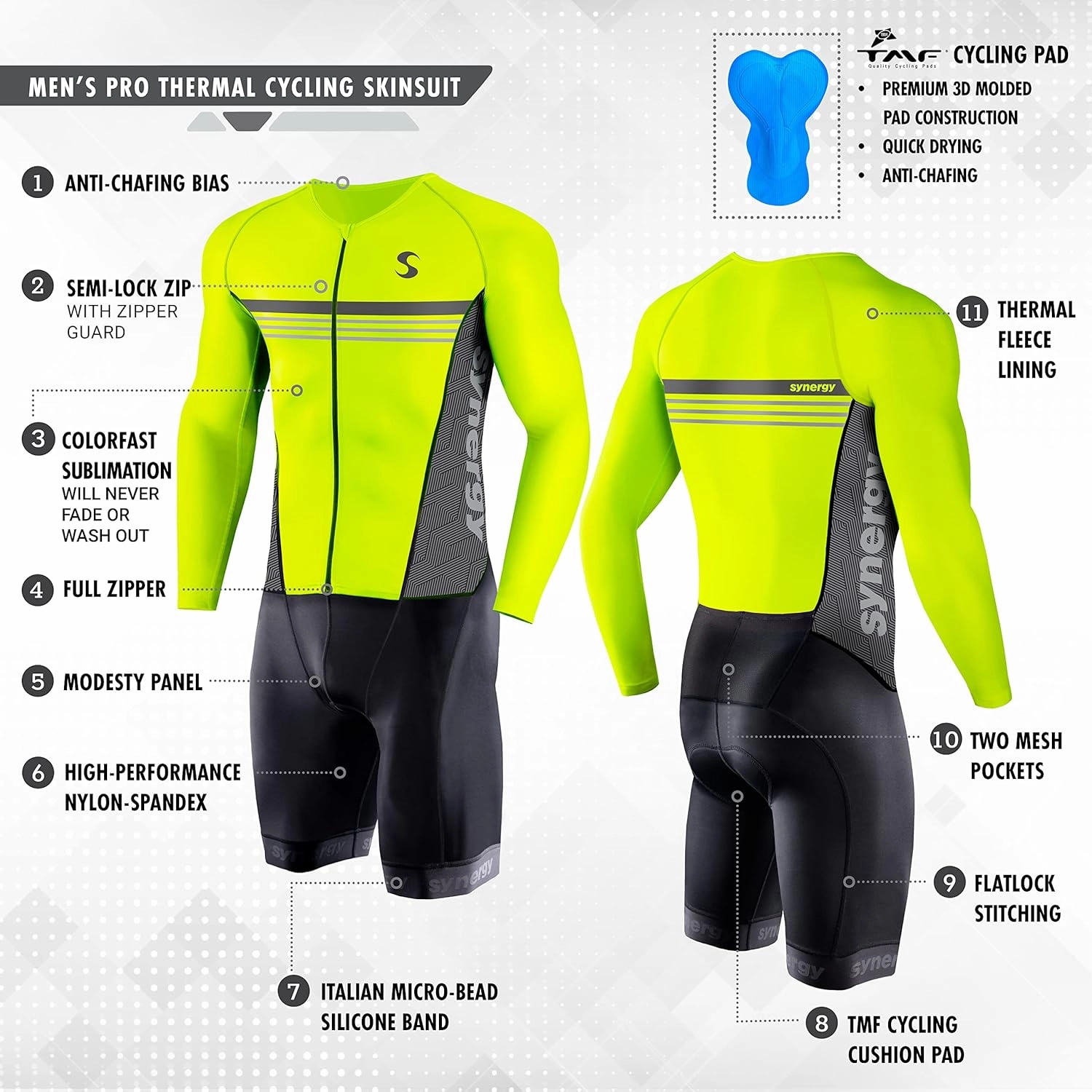 Synergy Men's Trisuit - Pro Thermal Long Sleeve Cycling Skinsuit