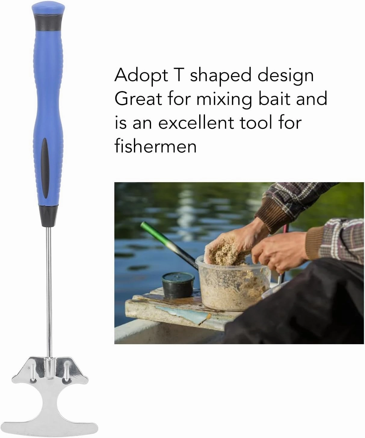 T Shape Shrimp Bait Shovel, Stainless Steel Fishing Tool, Ergonomic Handle for Bait Mixing and Tackle