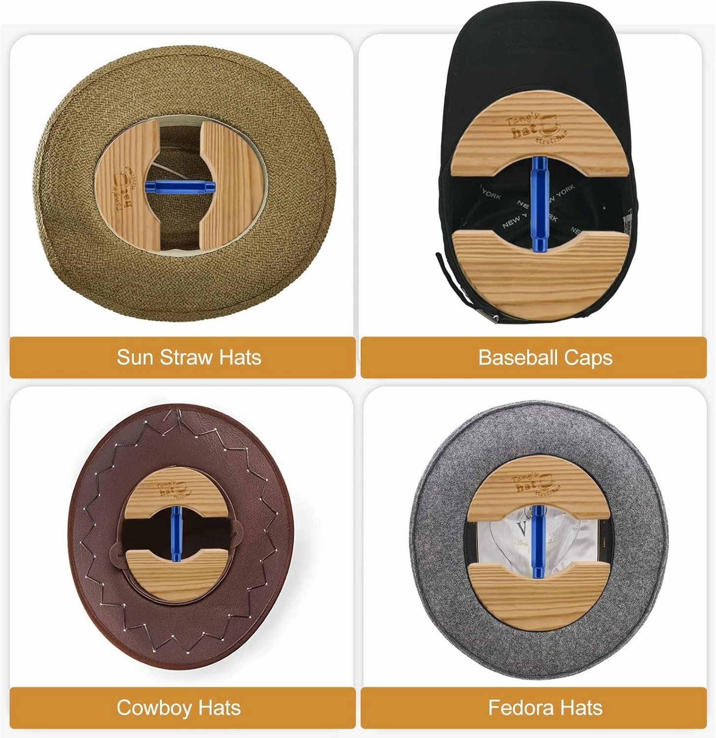 Tang's Wooden Hat Stretcher for Fitted Hats,Adjustable Turn Buckle .OneSizeUnisex AdultsHatShaper, Suit for All Hat Women&Men