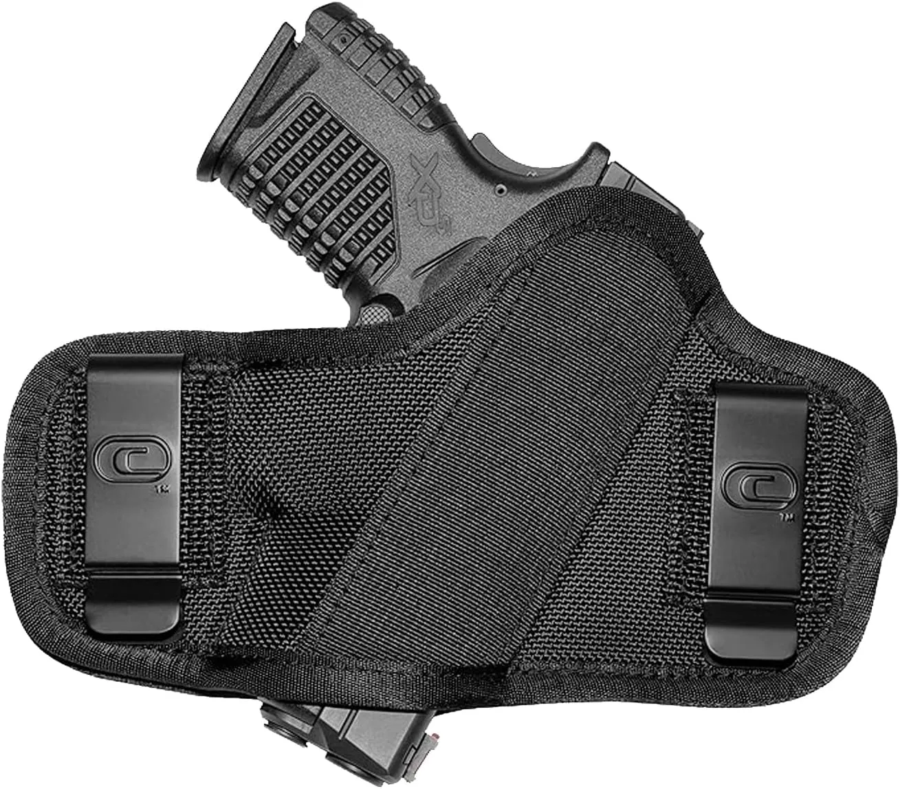 The Clip-On Low Profile OWB Ambidextrous Holster for Semi-Automatic Pistols - Durable Compact Outside The Waistband Handgun Holster for Men & Women - Fits Right/Left Hand Shooters - Black