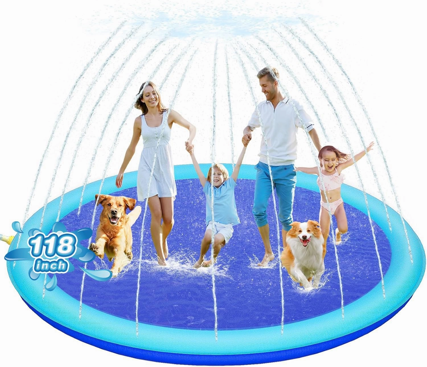 Thicken 118'' Giant Splash Pad, Non-Slip Splash Pad for Kids and Dogs, Toddler Sprinkler Pool & Splash Play Mat, Summer Outside Water Toys Large Splash Pads for Kids Activity, Easy to Use/Clean