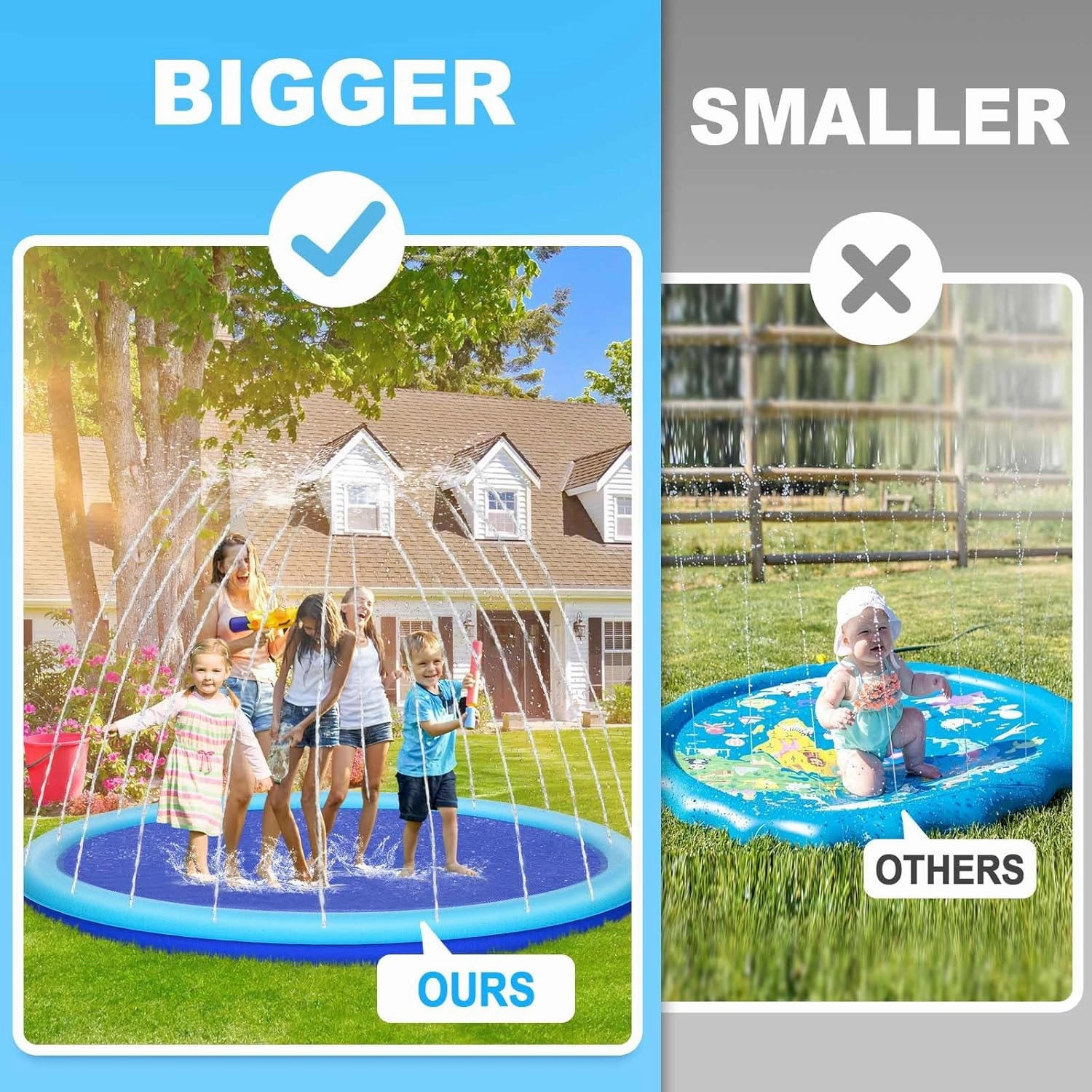 Thicken 118'' Giant Splash Pad, Non-Slip Splash Pad for Kids and Dogs, Toddler Sprinkler Pool & Splash Play Mat, Summer Outside Water Toys Large Splash Pads for Kids Activity, Easy to Use/Clean