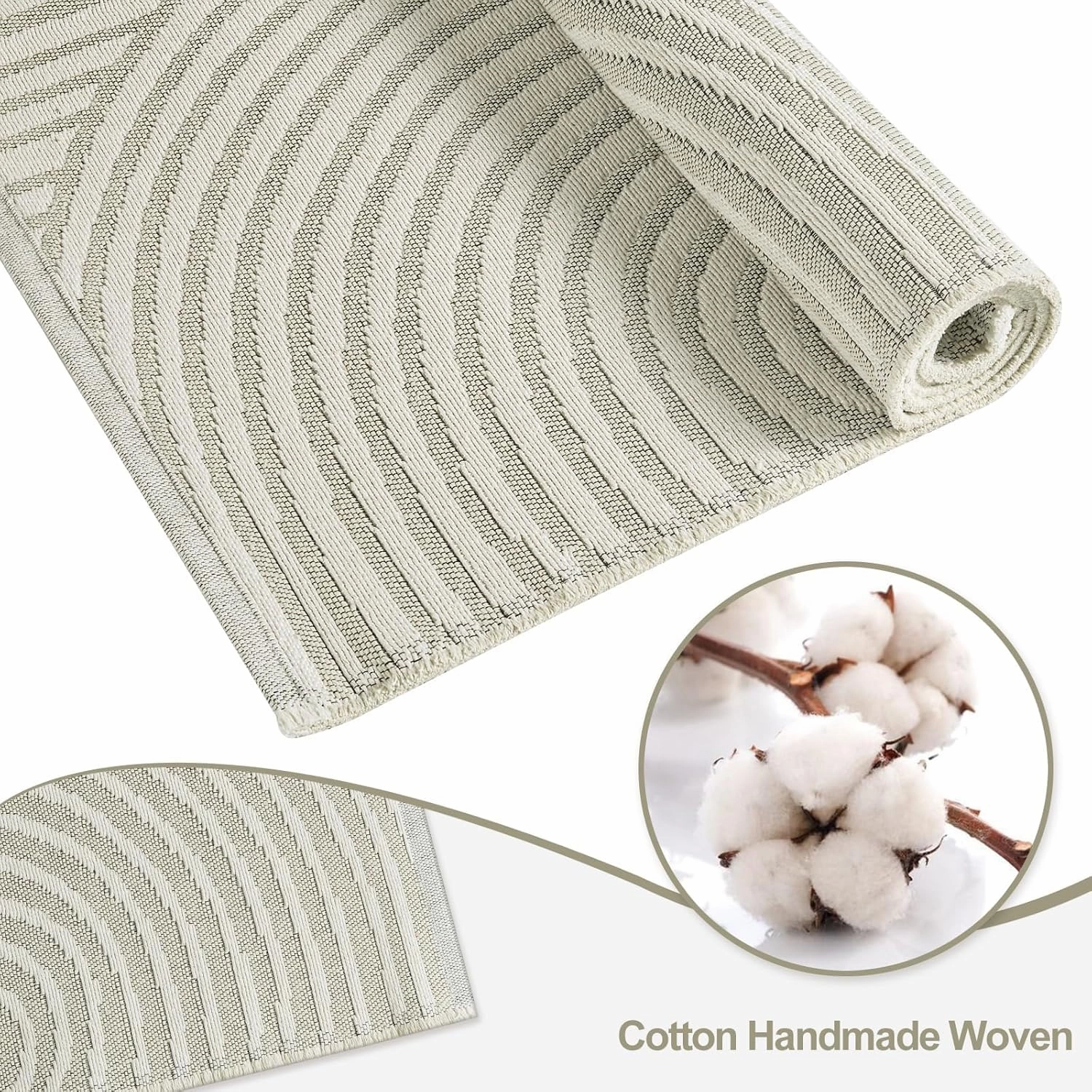 Tiffasea Washable Runner Rug 2x6 ft Hallway Kitchen Runner Rugs Reversible Beige Entryway Runner Indoor Carpet Runners Cotton Woven Modern Area Rugs for Bedroom Bathroom Mudroom
