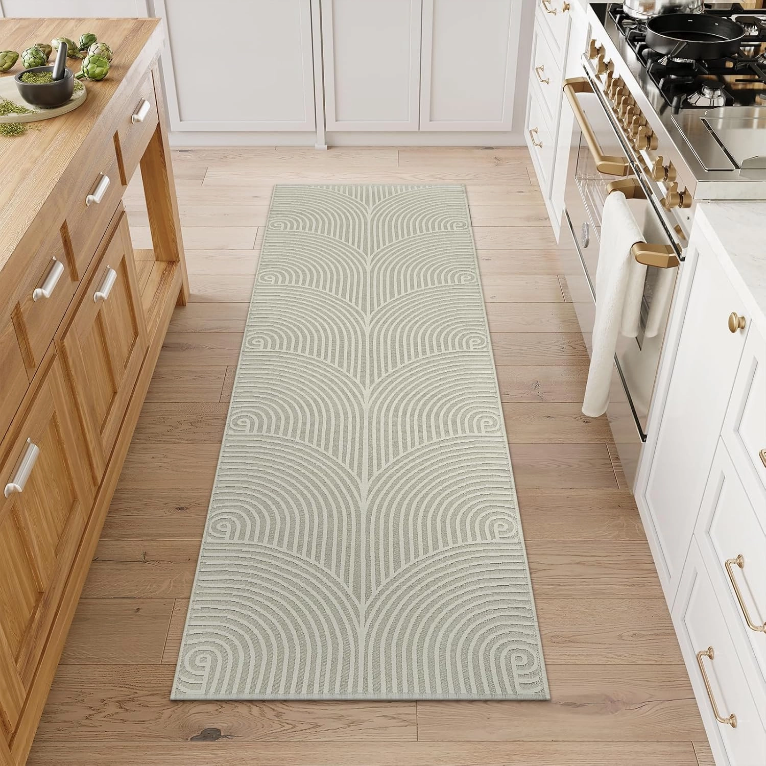Tiffasea Washable Runner Rug 2x6 ft Hallway Kitchen Runner Rugs Reversible Beige Entryway Runner Indoor Carpet Runners Cotton Woven Modern Area Rugs for Bedroom Bathroom Mudroom
