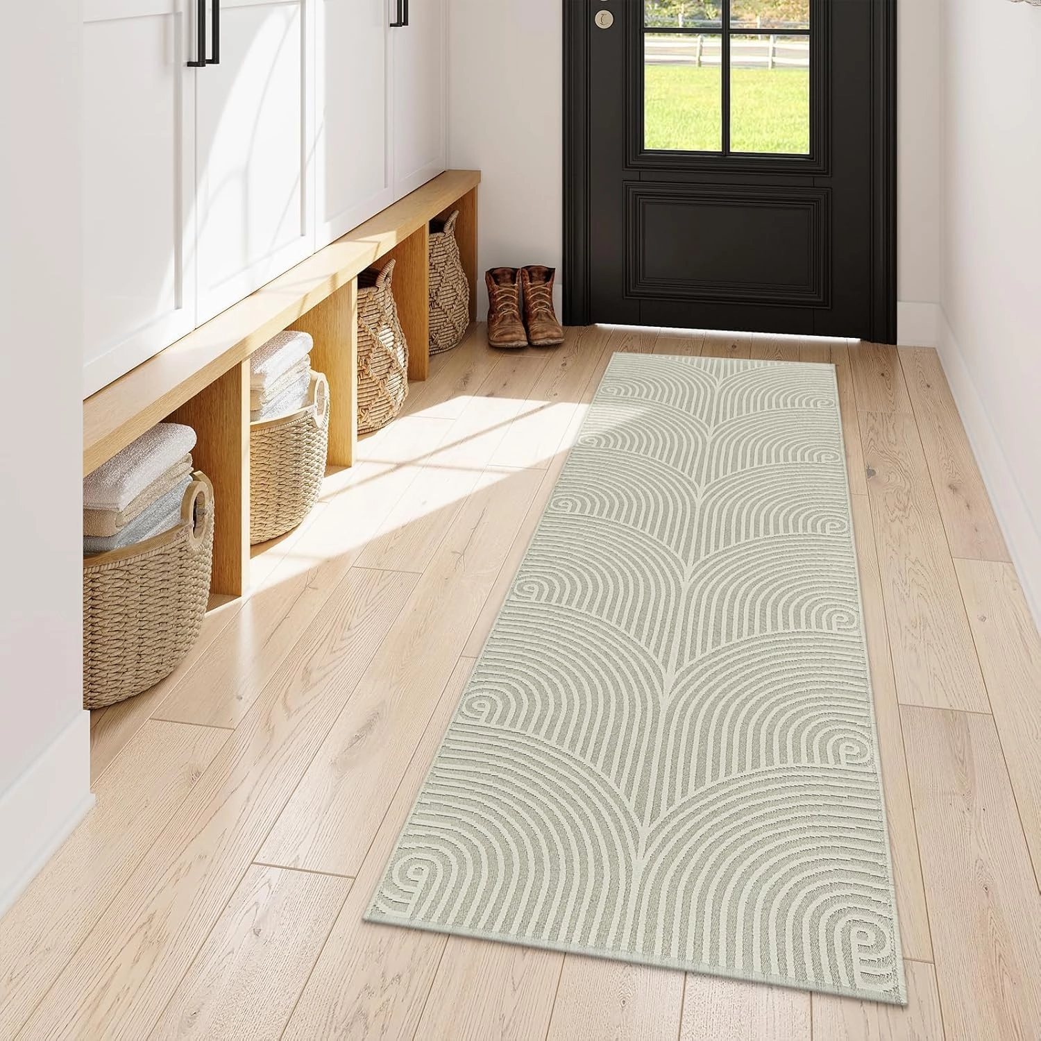 Tiffasea Washable Runner Rug 2x6 ft Hallway Kitchen Runner Rugs Reversible Beige Entryway Runner Indoor Carpet Runners Cotton Woven Modern Area Rugs for Bedroom Bathroom Mudroom