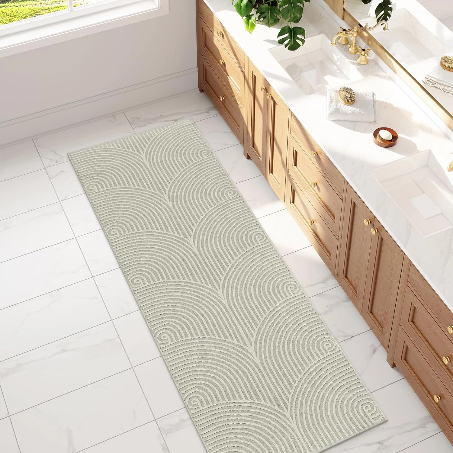 Tiffasea Washable Runner Rug 2x6 ft Hallway Kitchen Runner Rugs Reversible Beige Entryway Runner Indoor Carpet Runners Cotton Woven Modern Area Rugs for Bedroom Bathroom Mudroom