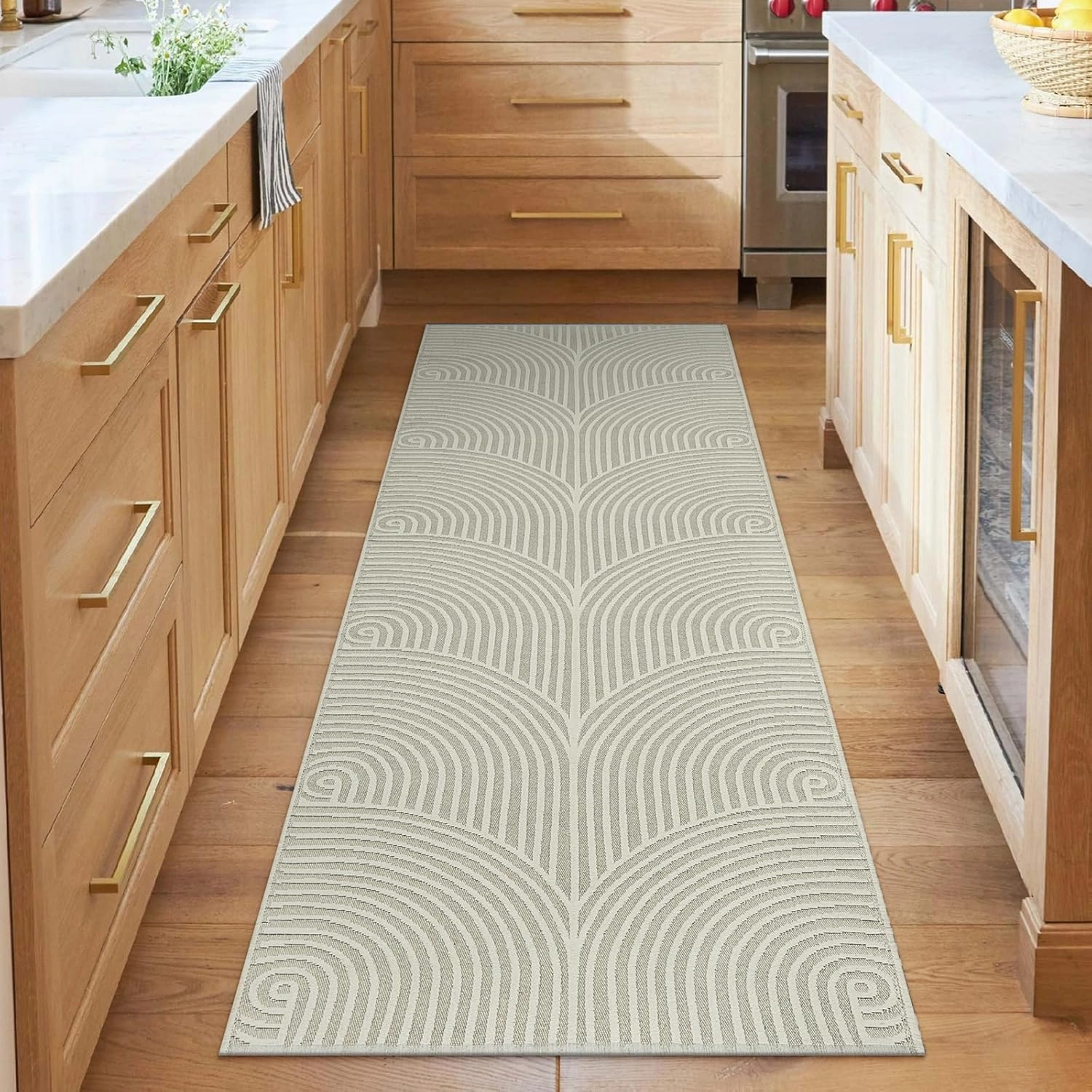 Tiffasea Washable Runner Rug 2x6 ft Hallway Kitchen Runner Rugs Reversible Beige Entryway Runner Indoor Carpet Runners Cotton Woven Modern Area Rugs for Bedroom Bathroom Mudroom