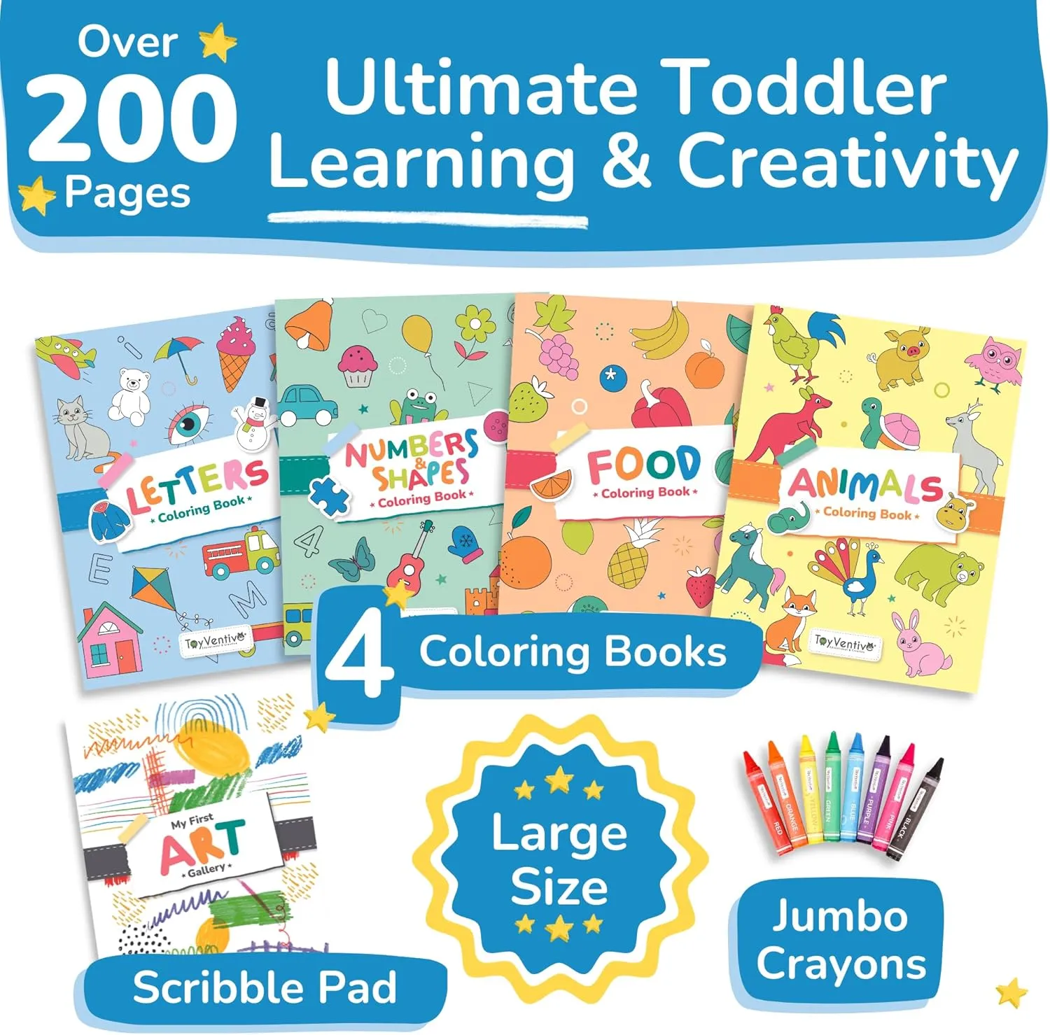 TOYVENTIVE Toddler Coloring Books & Crayons, Toys & Birthday Gifts for 1 ,2,3,4 Years Old Girls, Toddlers & Preschoolers Ages One,Two,Three,Four year olds