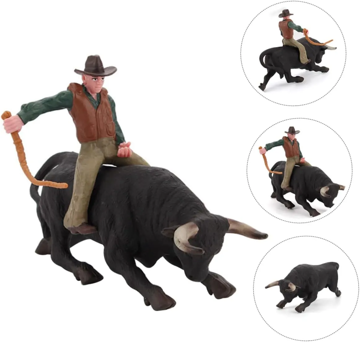 Toyvian 2 Sets Simulation Western Cowboy Bull Model Adornment - Pvc Static Matador Toy for Kids, Farm Toys, Cowboy Action Figures, Bull Riding Toys, Rodeo Toys