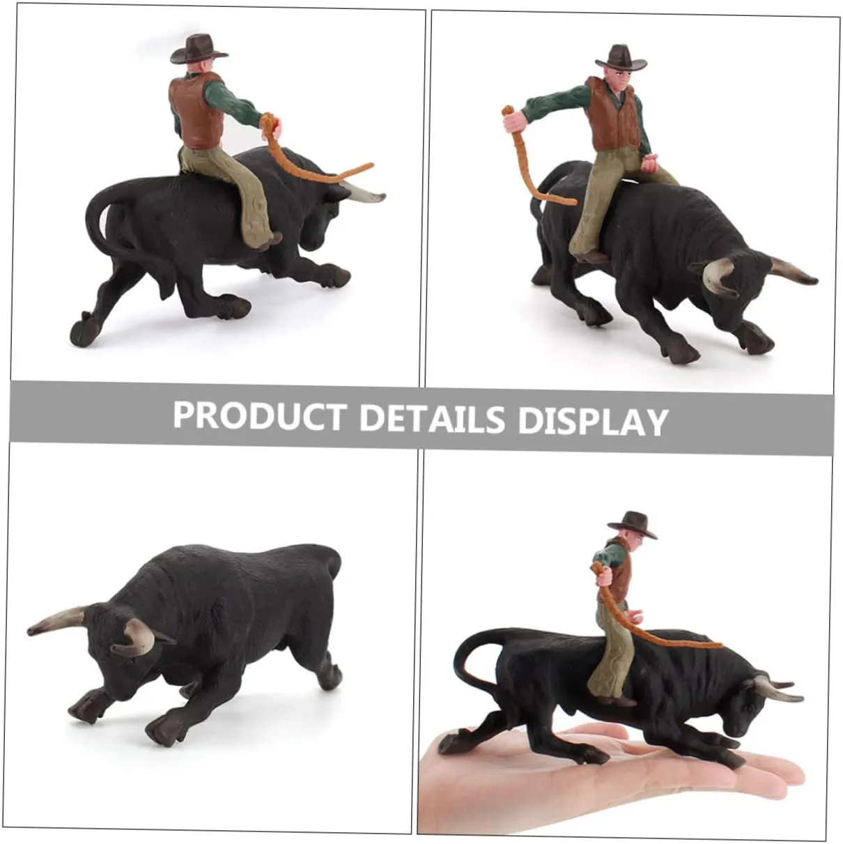Toyvian 2 Sets Simulation Western Cowboy Bull Model Adornment - Pvc Static Matador Toy for Kids, Farm Toys, Cowboy Action Figures, Bull Riding Toys, Rodeo Toys