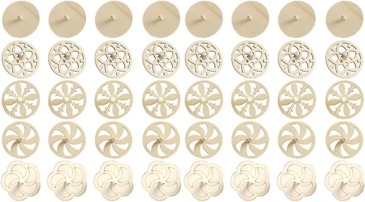 Toyvian 40 Piece Wooden Spinning Tops - Unfinished Wood DIY Kids Toys