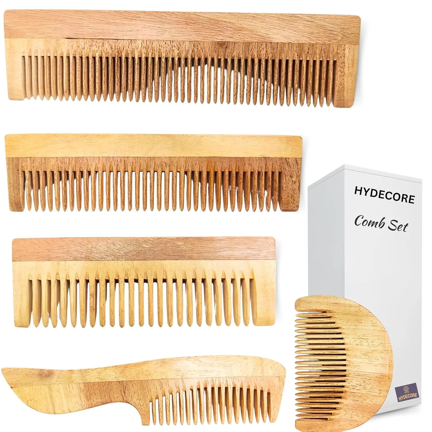 Traditional Handmade Neem Wood Comb Perfect for Every Hair Type Men & Women, Travel-Friendly, Grooming Solution PACK OF 5