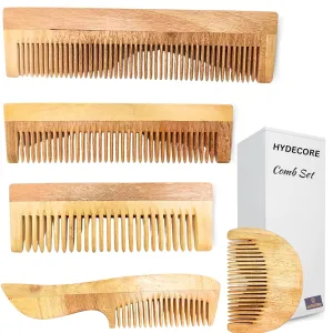 Traditional Handmade Neem Wood Comb Perfect for Every Hair Type Men & Women, Travel-Friendly, Grooming Solution PACK OF 5