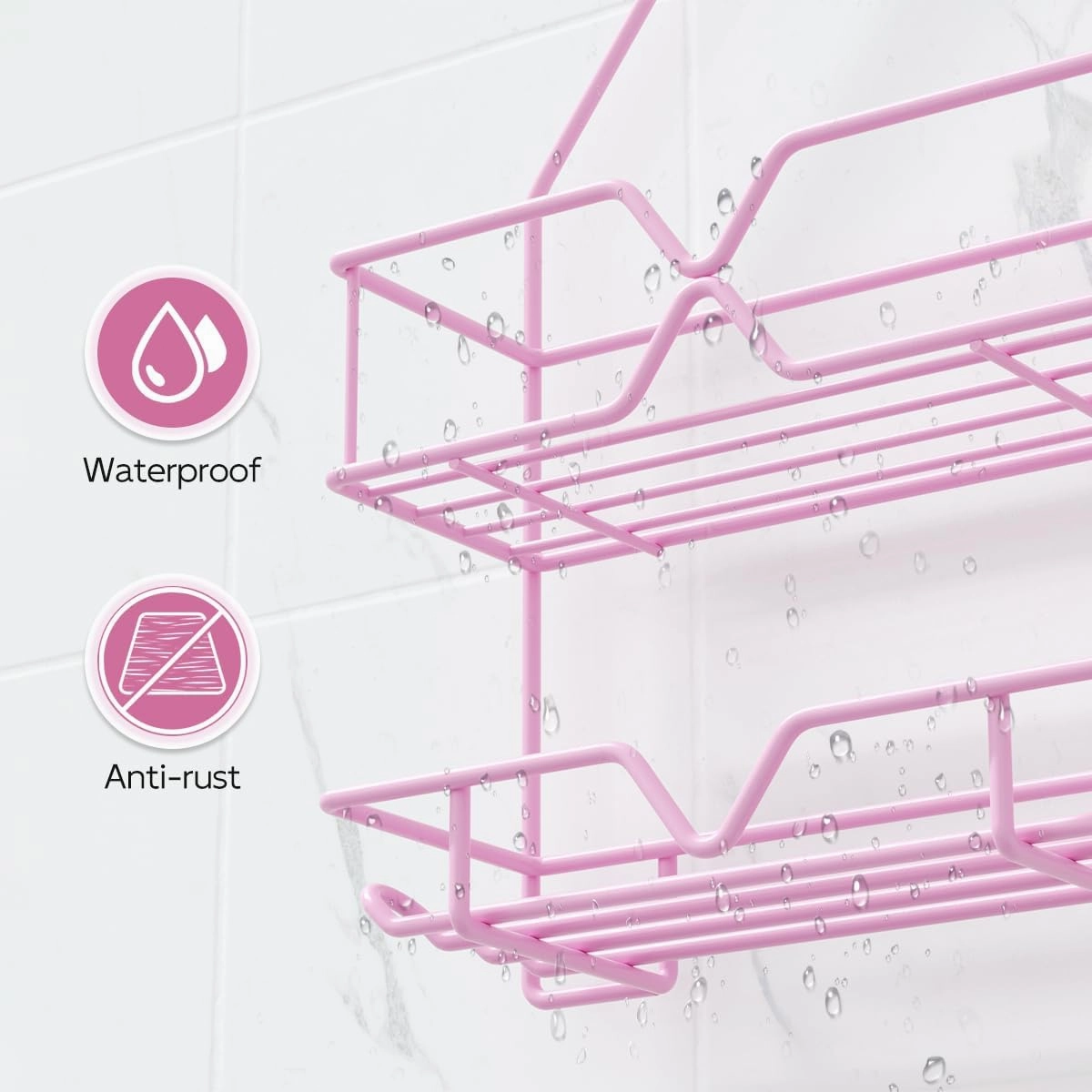 TreeLen Pink Shower Caddy Over Shower Head, Pink Bathroom Accessories, Gift for Girlfriend, Wife, Little Girl