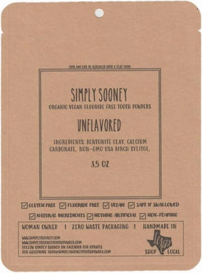 Unflavored Simply Sooney Fluoride Free Vegan Remineralizing Tooth Powder I Value Size Up to 6 M Supply I for Naturally Stronger Teeth (Zero Waste Paper Bag)