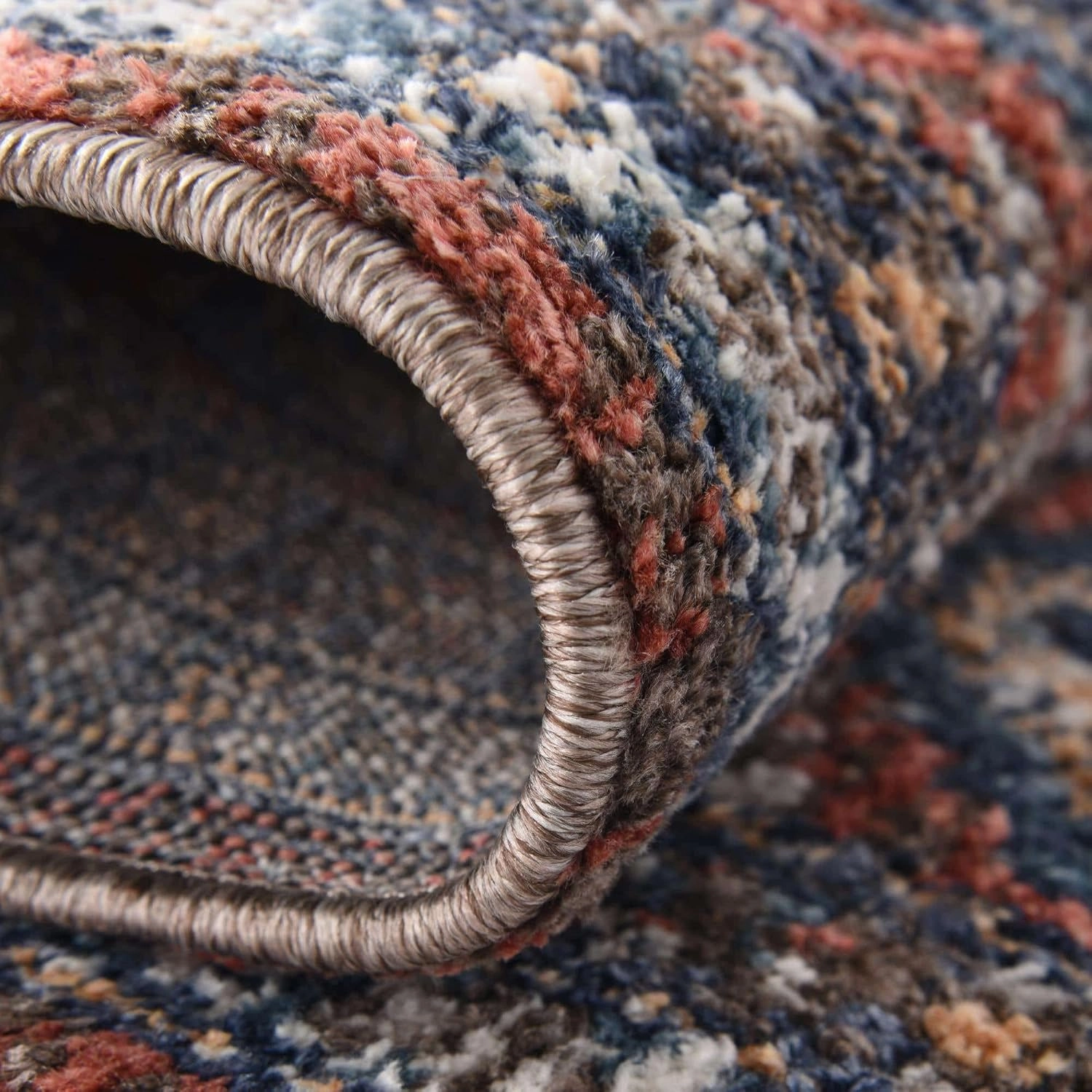 Unique Loom Aramis Collection Area Rug - Conner (2' x 8' Runner, Rust Red/ Blue)
