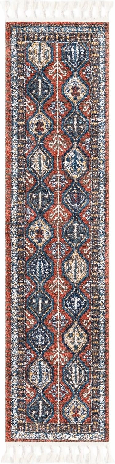 Unique Loom Aramis Collection Area Rug - Conner (2' x 8' Runner, Rust Red/ Blue)