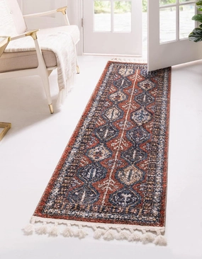 Unique Loom Aramis Collection Area Rug - Conner (2' x 8' Runner, Rust Red/ Blue)