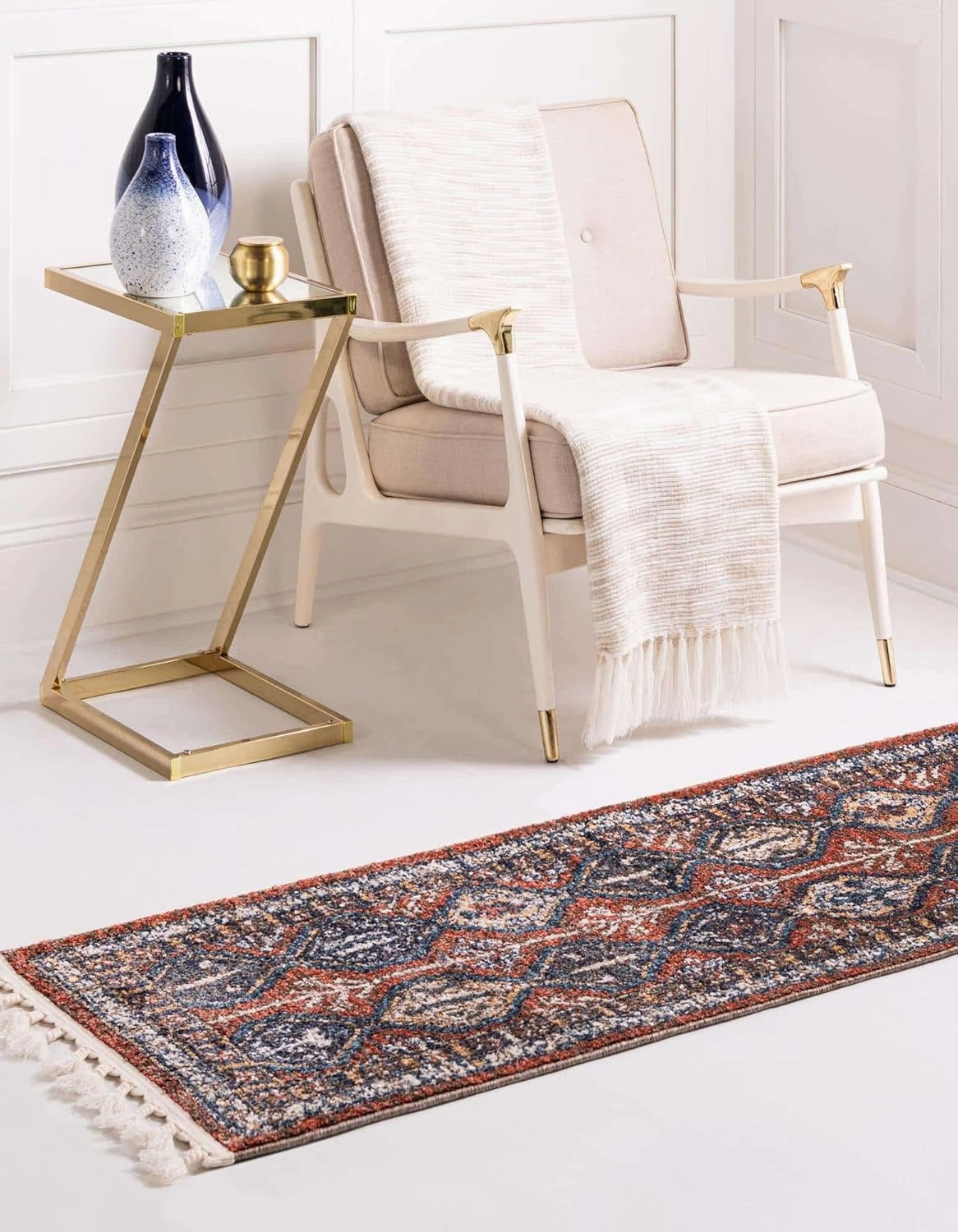 Unique Loom Aramis Collection Area Rug - Conner (2' x 8' Runner, Rust Red/ Blue)