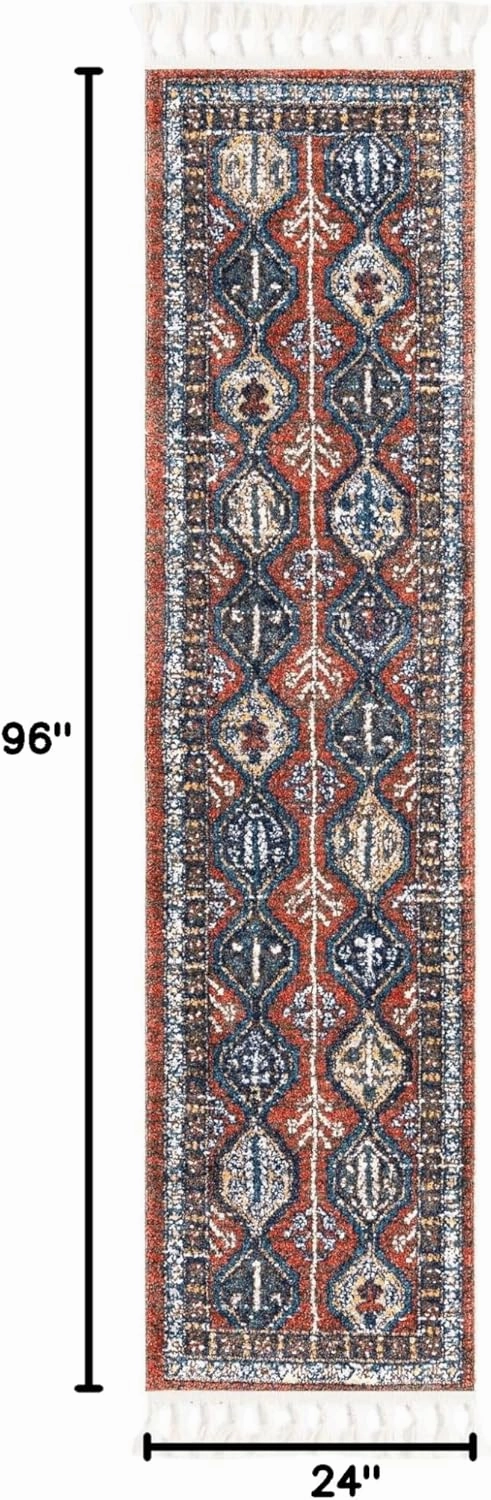 Unique Loom Aramis Collection Area Rug - Conner (2' x 8' Runner, Rust Red/ Blue)