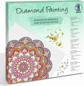 Ursus 43520011F Diamond Painting Mandala Set 11, Craft Set with Canvas and Stones in Red, Yellow and Green Tones