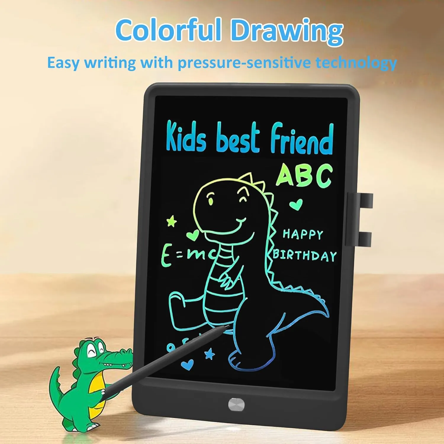 USLAI LCD Writing Tablet for Kids, for 3-8 Year Olds, 10 Inch Colorful Erasable Toddler Drawing Pad for Boys Girls - Black