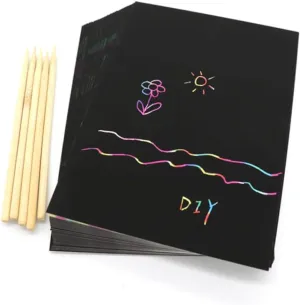 Vaguelly 1set Scratch Drawing Paper for Boy Girl Educational Kit with Scratch Pens Creative Imagination Development Plaything for Kindergarten and Primary School