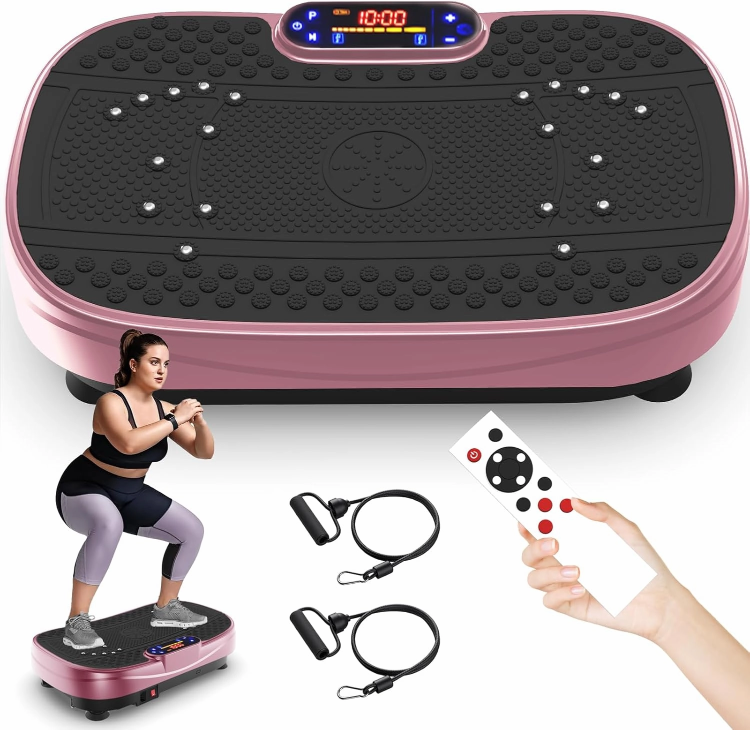 Vibration Plate Exercise Machine, Whole Body Workout Fitness Platform Vibration Plate with Resistance Bands for Home Training Equipment Speed Control