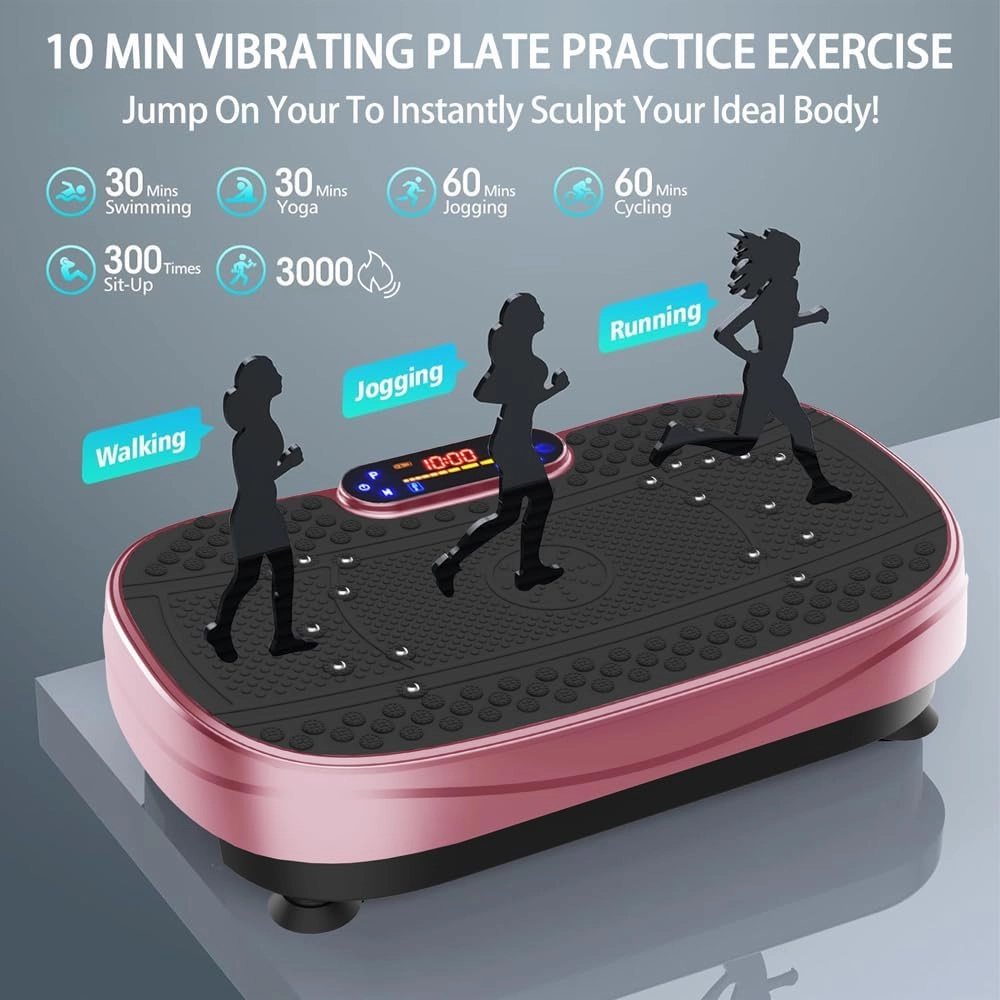 Vibration Plate Exercise Machine, Whole Body Workout Fitness Platform Vibration Plate with Resistance Bands for Home Training Equipment Speed Control