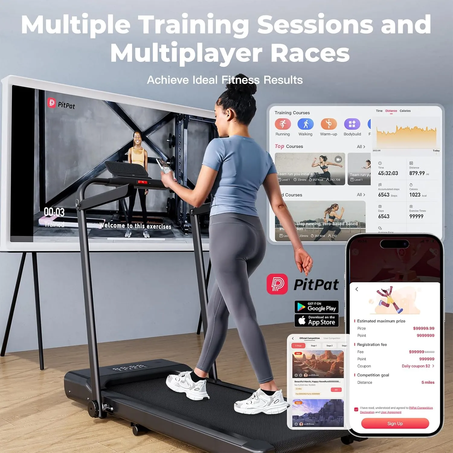 Walking Pad Treadmill with Incline, Portable Folding Walking Pad with Handle bar, Under Desk Walking Pad Treadmill for Home Small Space 300 lbs Capacity and Low Noise with Remote Control APP
