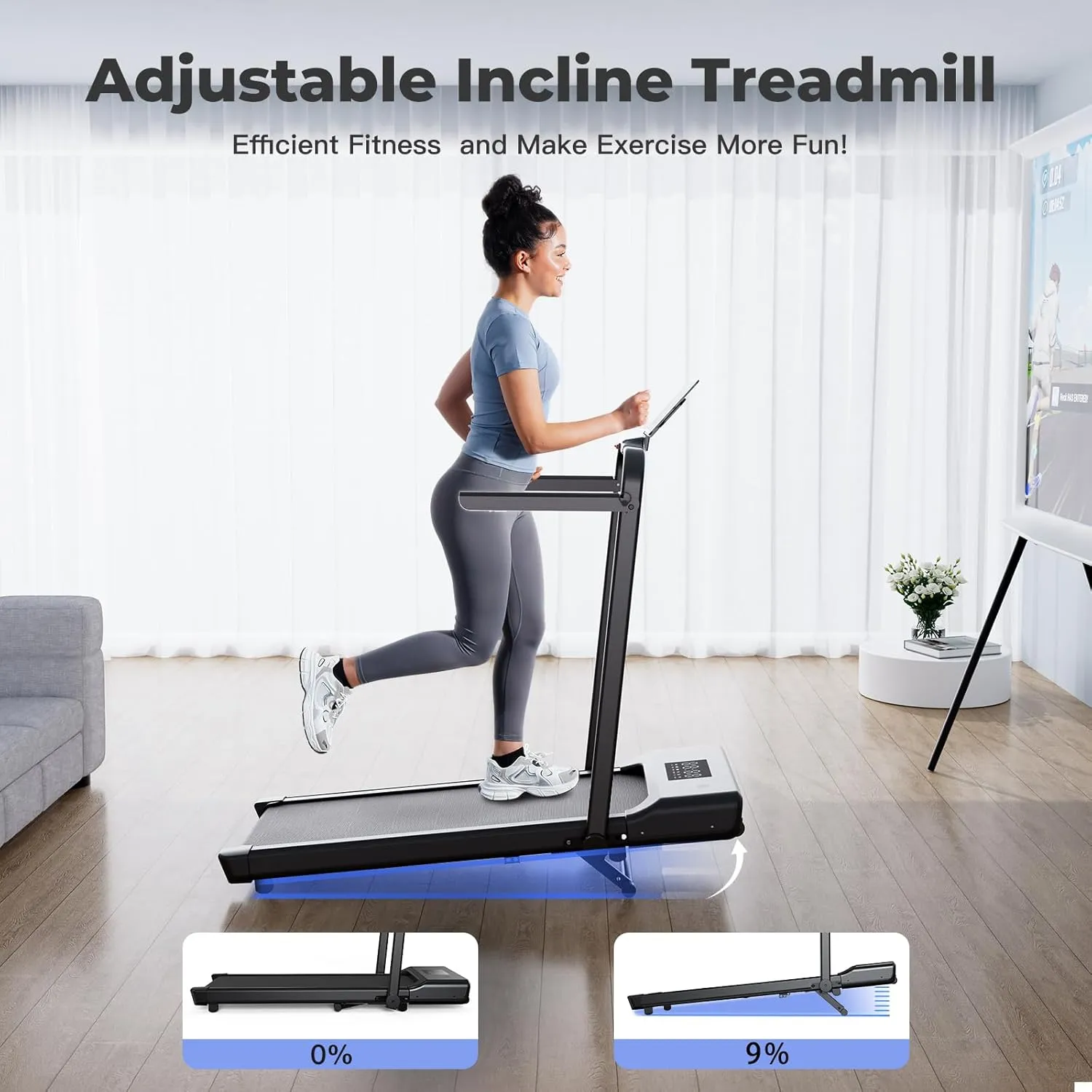 Walking Pad Treadmill with Incline, Portable Folding Walking Pad with Handle bar, Under Desk Walking Pad Treadmill for Home Small Space 300 lbs Capacity and Low Noise with Remote Control APP