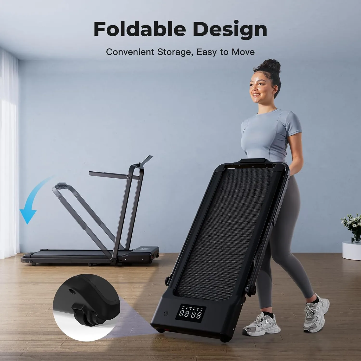 Walking Pad Treadmill with Incline, Portable Folding Walking Pad with Handle bar, Under Desk Walking Pad Treadmill for Home Small Space 300 lbs Capacity and Low Noise with Remote Control APP