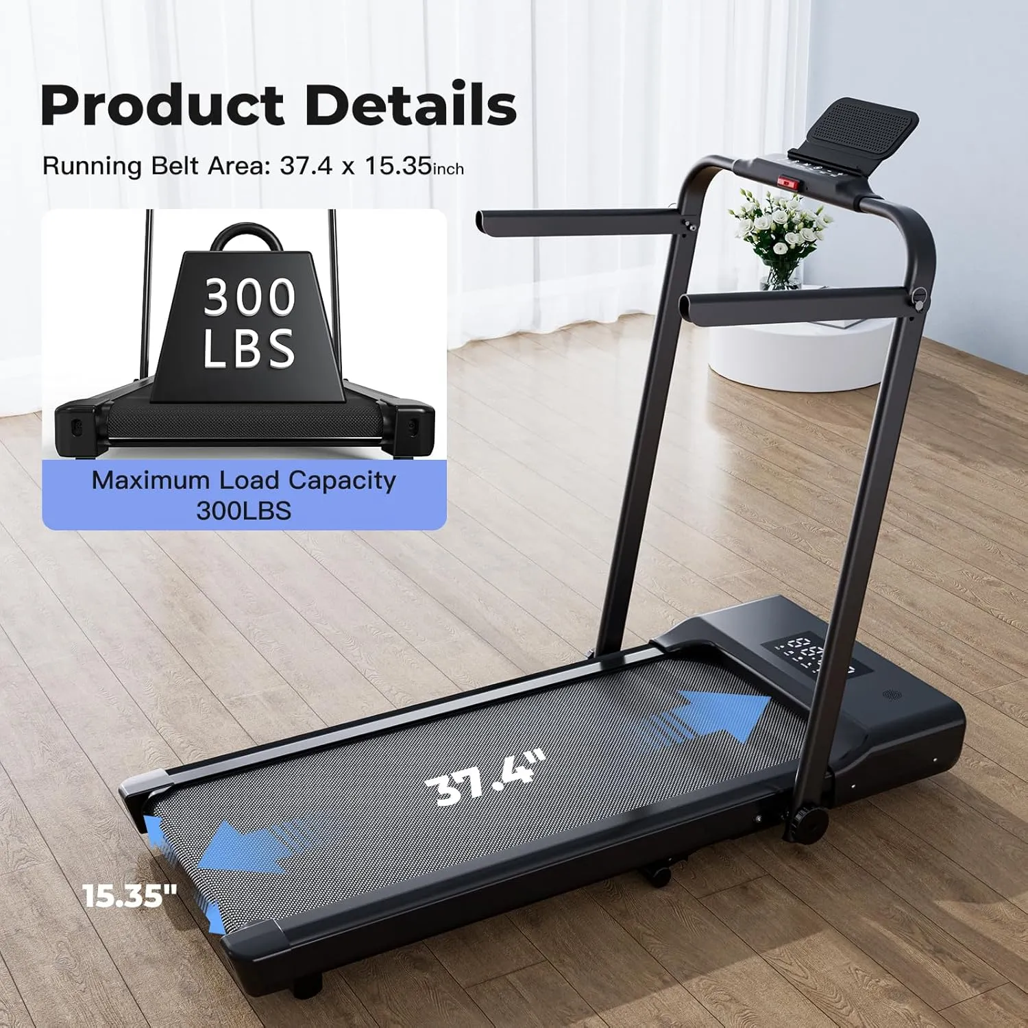 Walking Pad Treadmill with Incline, Portable Folding Walking Pad with Handle bar, Under Desk Walking Pad Treadmill for Home Small Space 300 lbs Capacity and Low Noise with Remote Control APP