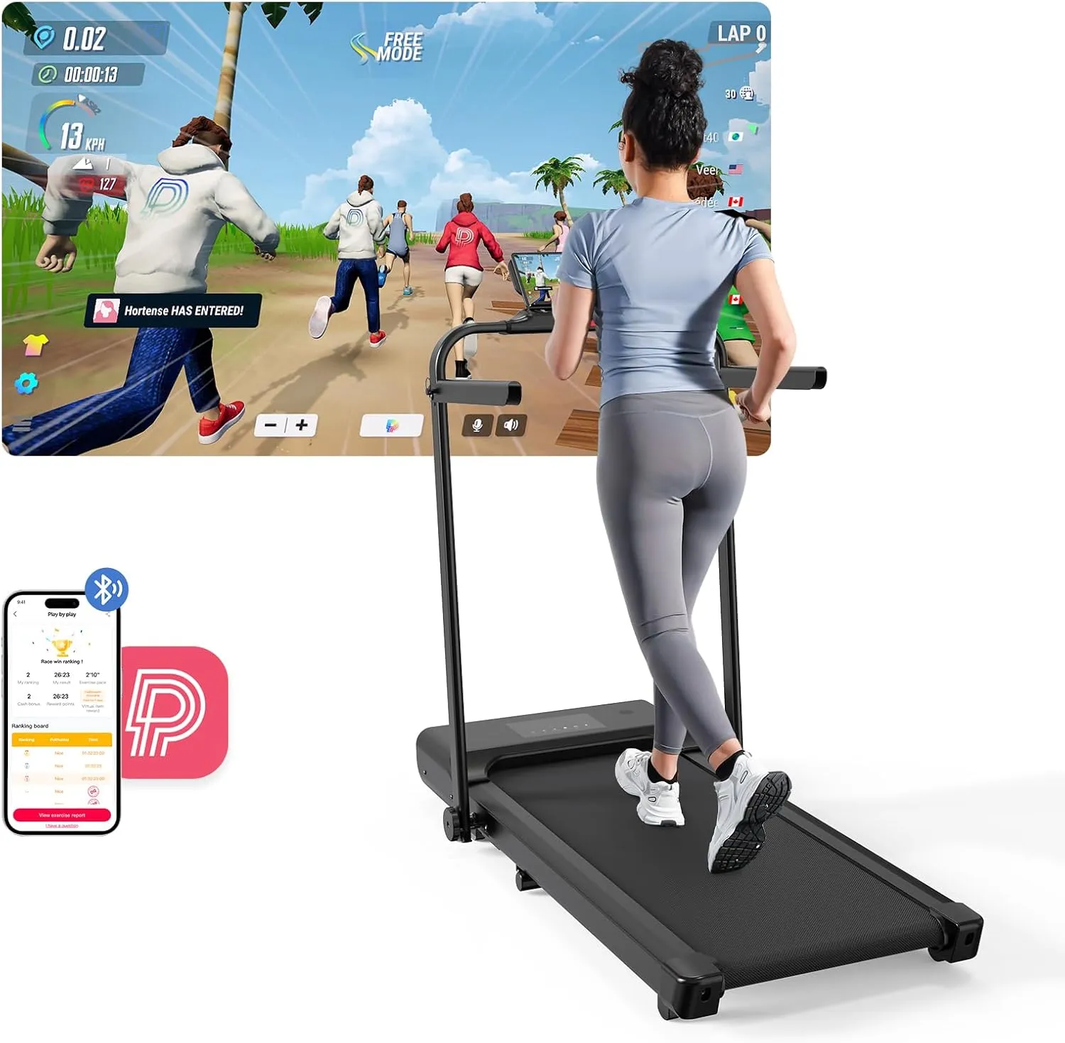 Walking Pad Treadmill with Incline, Portable Folding Walking Pad with Handle bar, Under Desk Walking Pad Treadmill for Home Small Space 300 lbs Capacity and Low Noise with Remote Control APP