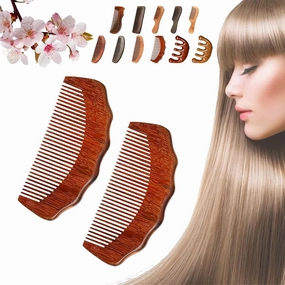 Walnut Wood Comb, 2024 New Walnut Hair Comb, Wood Combs for Women, Massage Your Head to Relax, Reduce Static, Walnut Wood Hair Comb, Wooden Wide Tooth Comb, Hand Made Comb for Women (2PCS-A3)