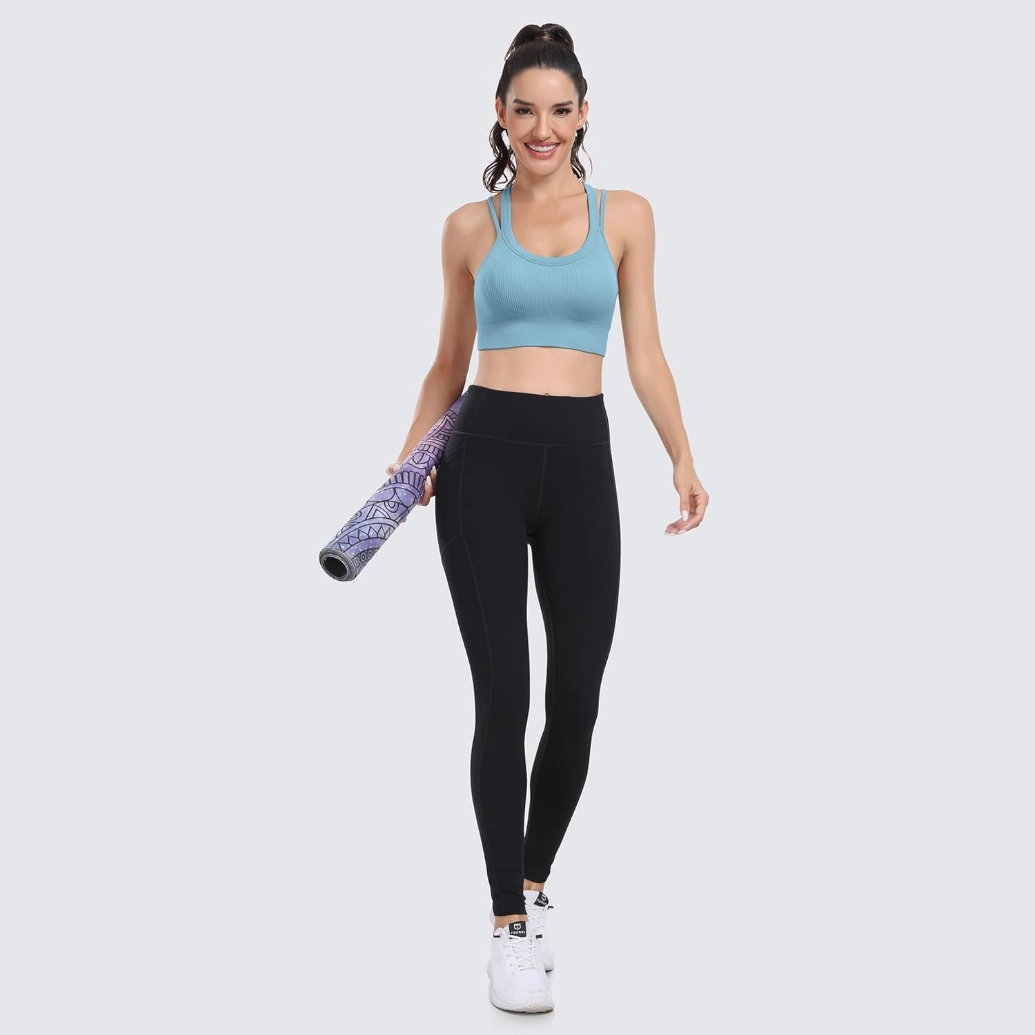 WANAYOU Sports Bras for Women High Support Ribbed Strappy Running Sports Bra Criss Cross Back Workout Bra Padded 3 Pack
