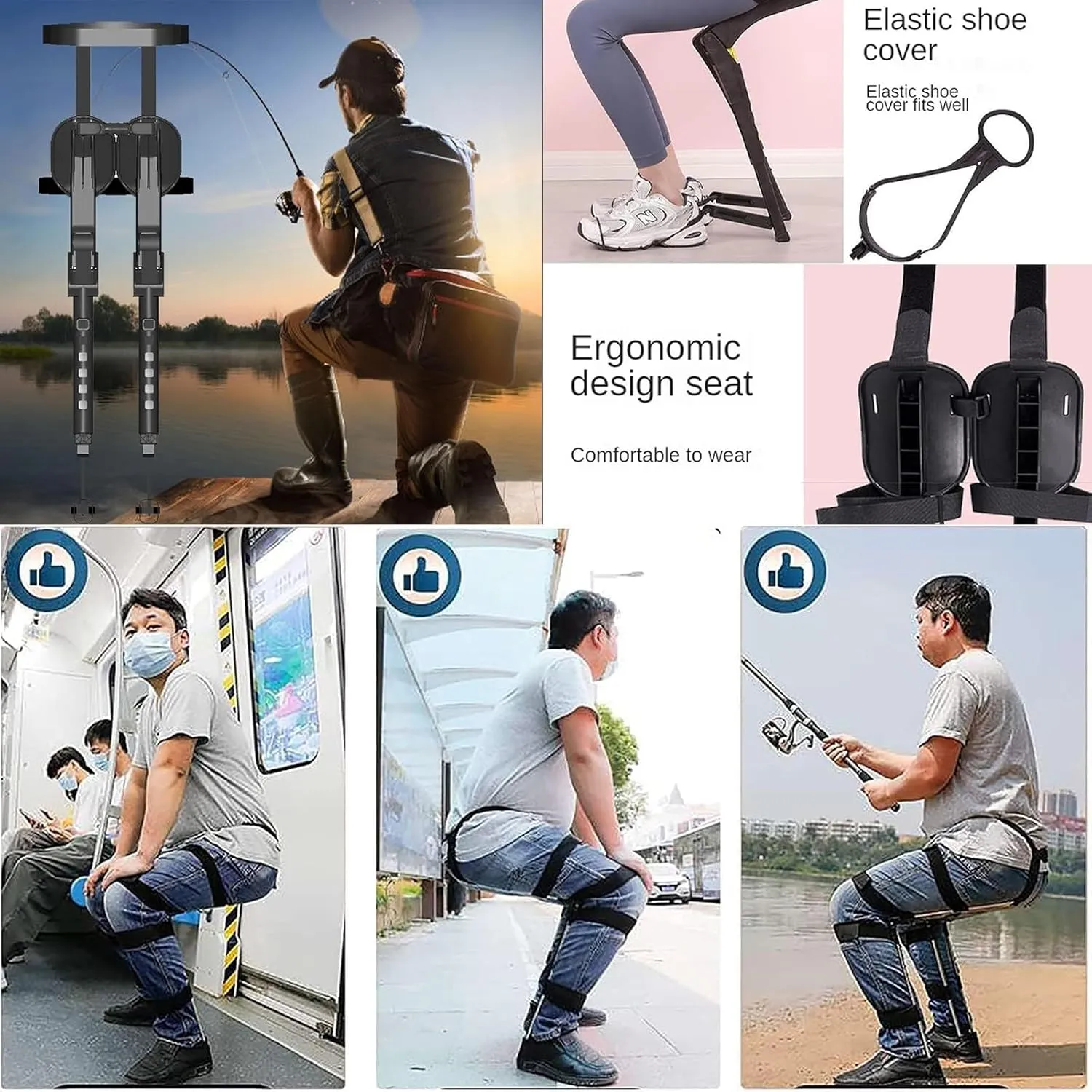 Wearable chair Adjustable Chairless Lightweight Leg Brace Seat 400lbs Max Weight,Exoskeleton Human But Sturdy Portable Retractable Folding Telescoping for Outdoor Fishing Hiking Travel 2.3kg(Green,XL)
