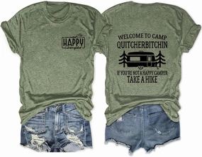 Welcome to Camp Quitcherbitchin T-Shirt Women Funny Camping Hiking Shirts Casual Short Sleeve Tops Cute Camper Tees