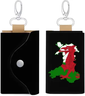 Welsh Flag Map Compact Unisex Key Case Wallet with 6 Hooks & 1 Card Slot Leather Key Organizer Bag