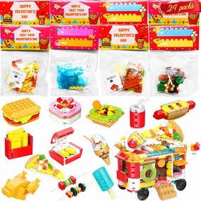 WODMAZ 24 Packs Fast Food Building Blocks for Kids Boys Girls Easter Gift Easter Basket Stuffers Fillers Easter Egg Hunt
