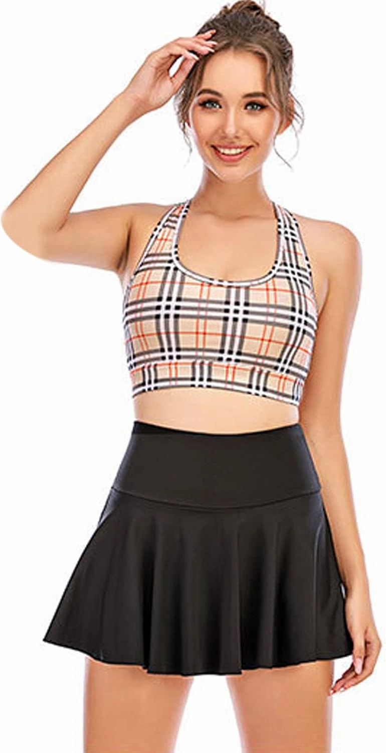 Women's Athletic Tennis Skirts Flowy Athletic Shorts for Big Girl Gym Yoga Workout Running Cute Pink Plaid Skirt for Women
