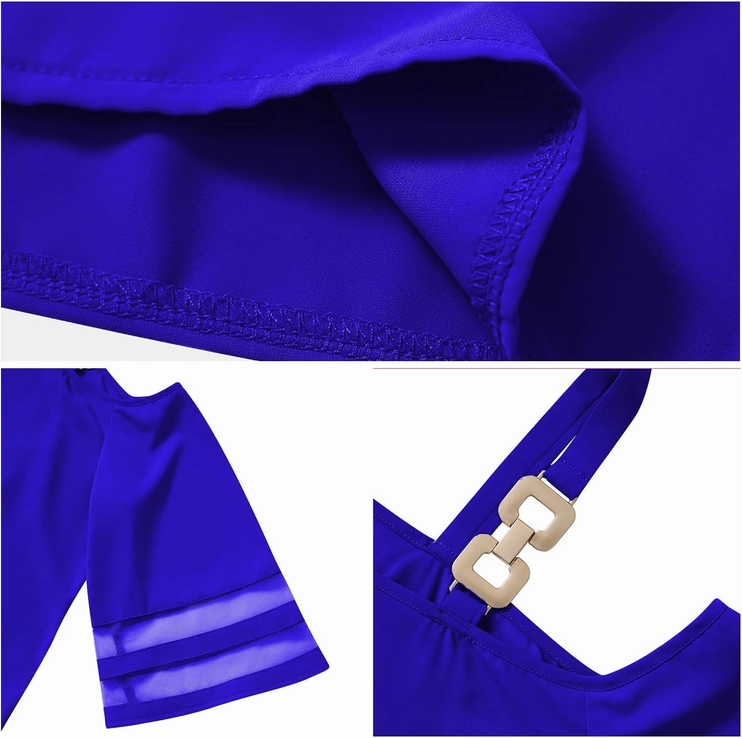 Women's Cold Shoulder Chiffon Blouse 3/4 Bell Sleeve Mesh Panel Tops Casual Loose One Shoulder Strappy Summer Shirts