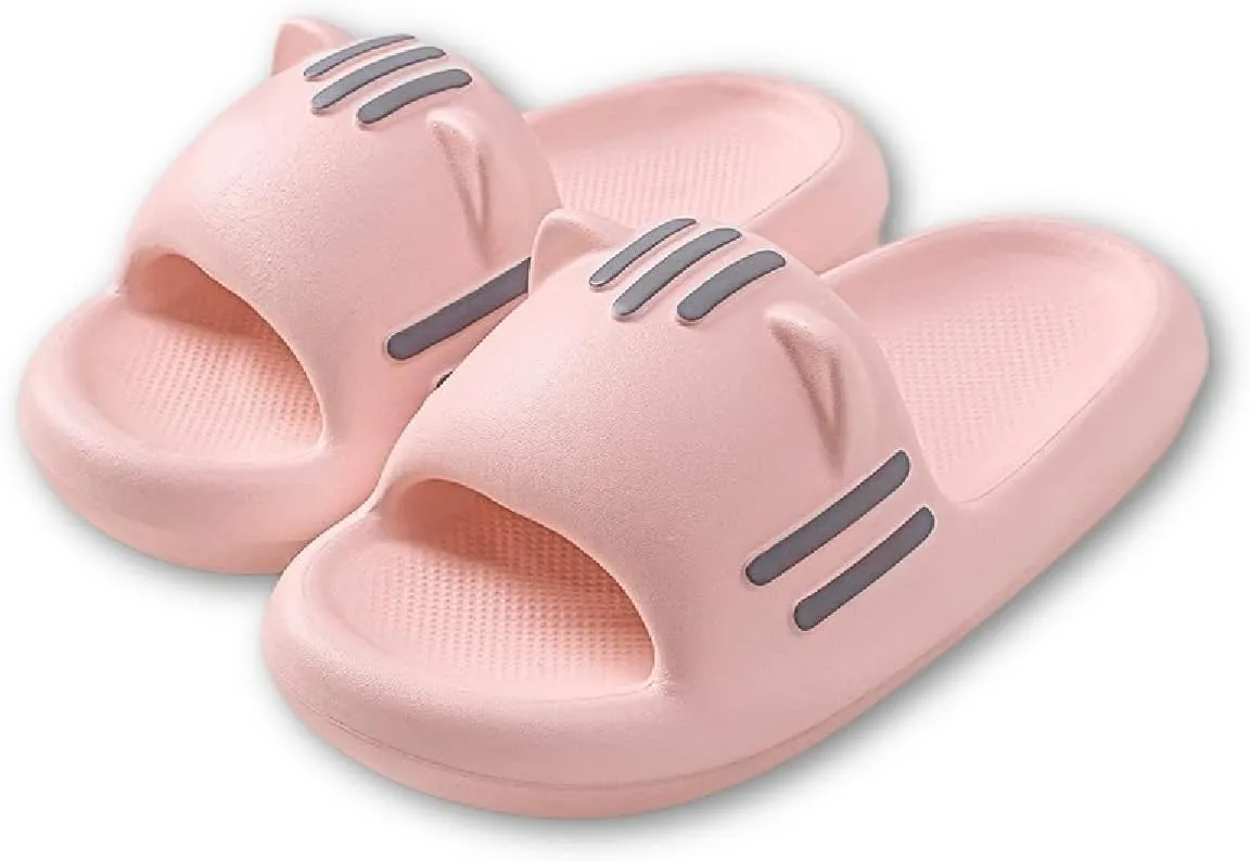 Women’s Slides Cute Bathroom Slippers Non-Slip Cartoon Cat Shaped Indoor Outdoor Summer Slippers