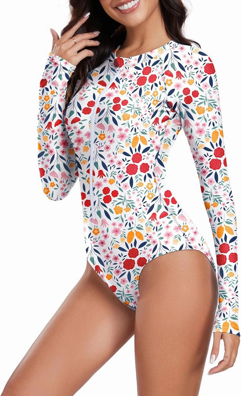 Womens Athletic One Piece Swimsuits Long Sleeve Swimsuit Sports Surfing Swimwear Bathing Suits