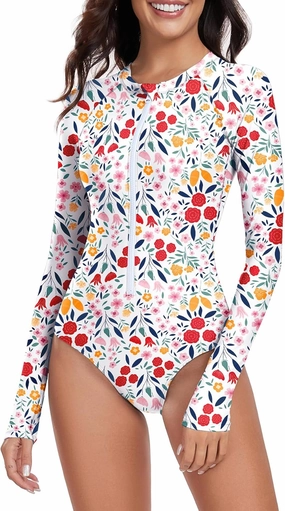 Womens Athletic One Piece Swimsuits Long Sleeve Swimsuit Sports Surfing Swimwear Bathing Suits
