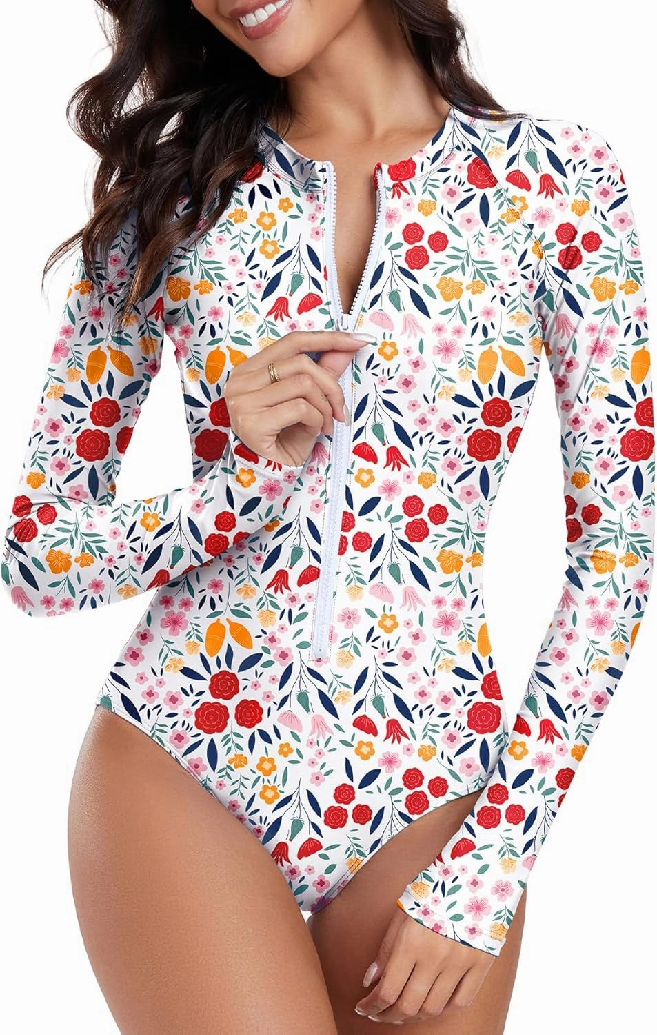 Womens Athletic One Piece Swimsuits Long Sleeve Swimsuit Sports Surfing Swimwear Bathing Suits