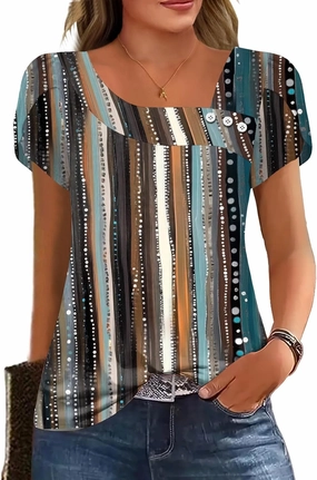 Womens Petal Sleeve Tops Summer Trendy T Shirt Casual Loose Square Neck Button Blouse Tees