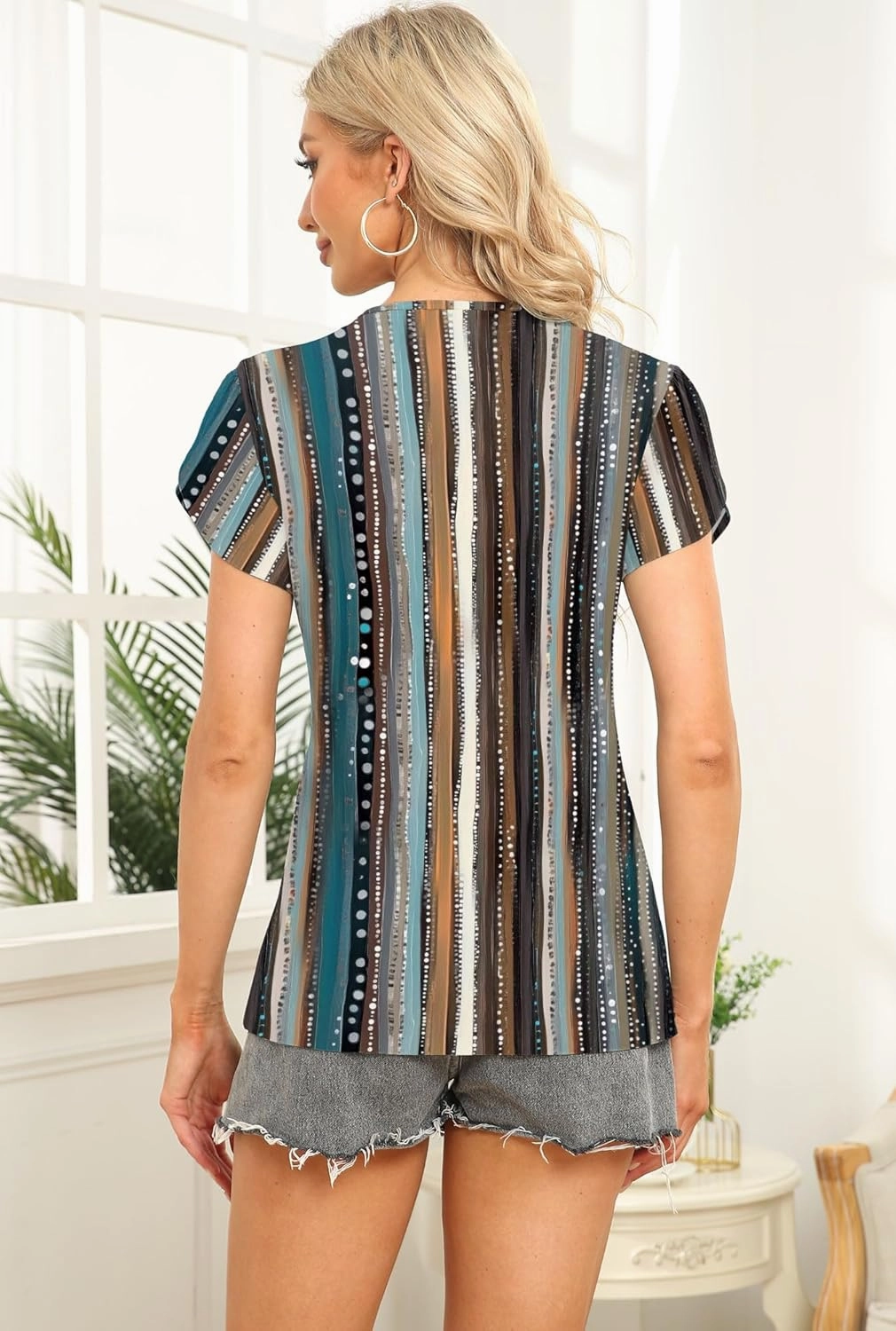 Womens Petal Sleeve Tops Summer Trendy T Shirt Casual Loose Square Neck Button Blouse Tees