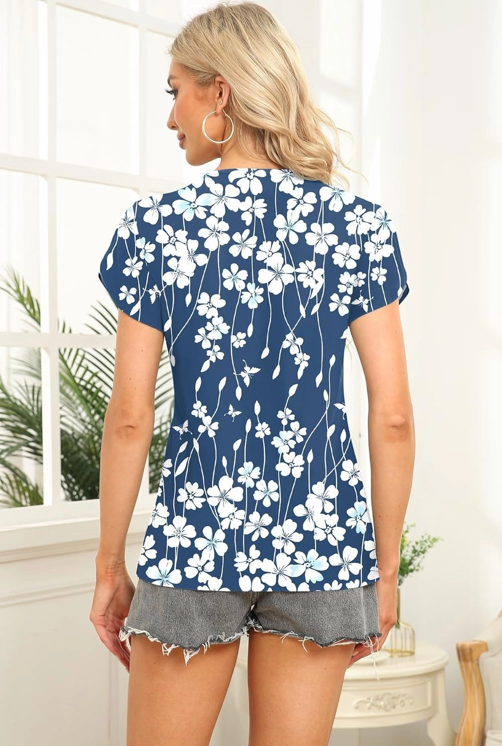 Womens Petal Sleeve Tops Summer Trendy T Shirt Casual Loose Square Neck Button Blouse Tees